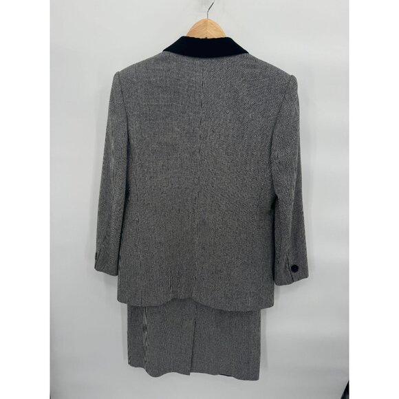 Vintage Evan Picone Houndstooth Skirt Suit Set Black Velvet Collar Womens 10 USA - Picture 7 of 14